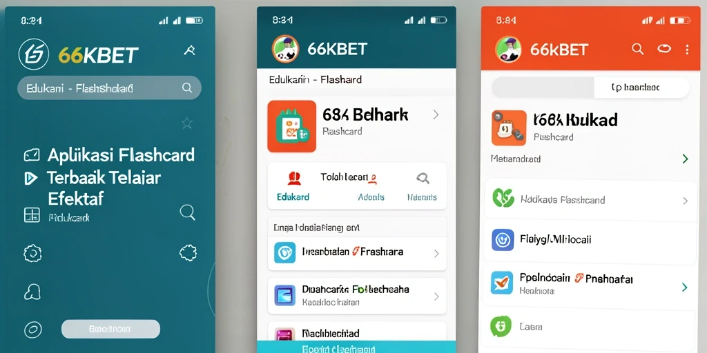Antarmuka aplikasi 66KBET dengan fitur Flashcard interaktif.
