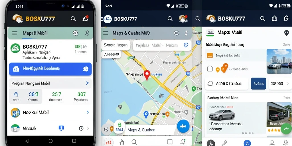 Tampilan antarmuka Navigasi Mobil BOSKU777 yang intuitif dan jelas.